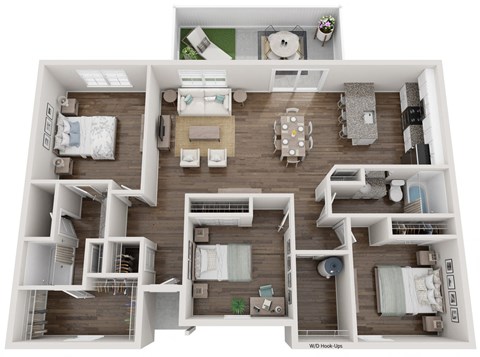 Floor plan for 3 beds, 2 baths, 1498 sqft